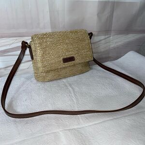 Rosetti Straw Leather Trim Shoulder Bag Small